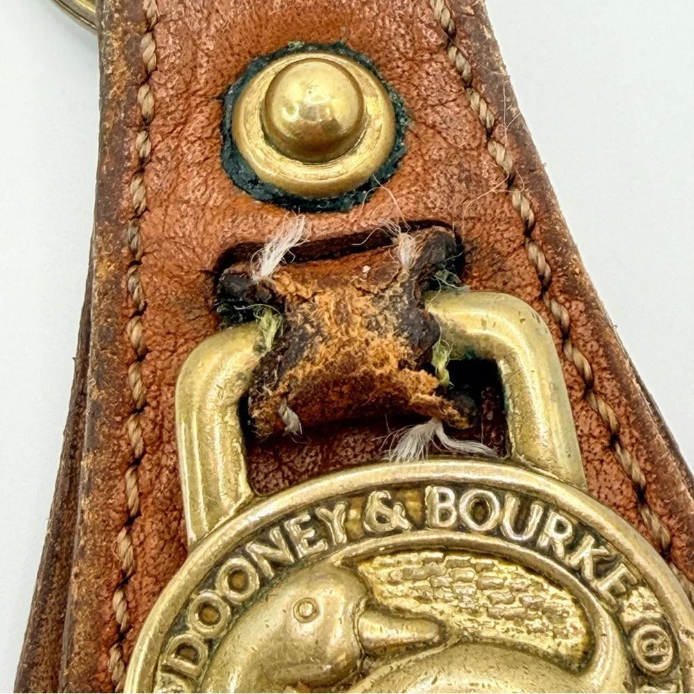 Vintage Dooney & Bourke All Weather Brown Leather Solid Brass Key Ring Key Chain